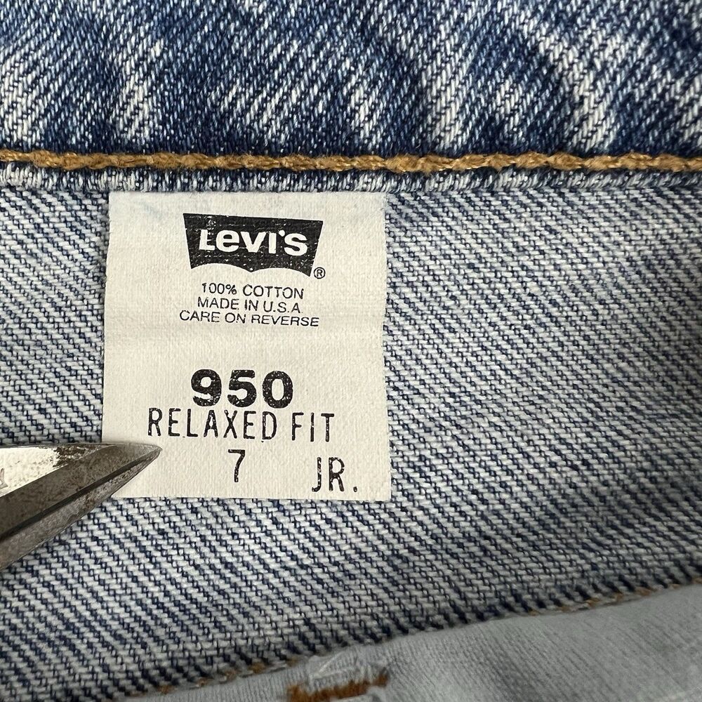 VINTAGE LEVI'S Shorts Women’s 7 Jr Blue Denim 950 Relaxed Fit Light Wash 90s - Picture 7 of 10